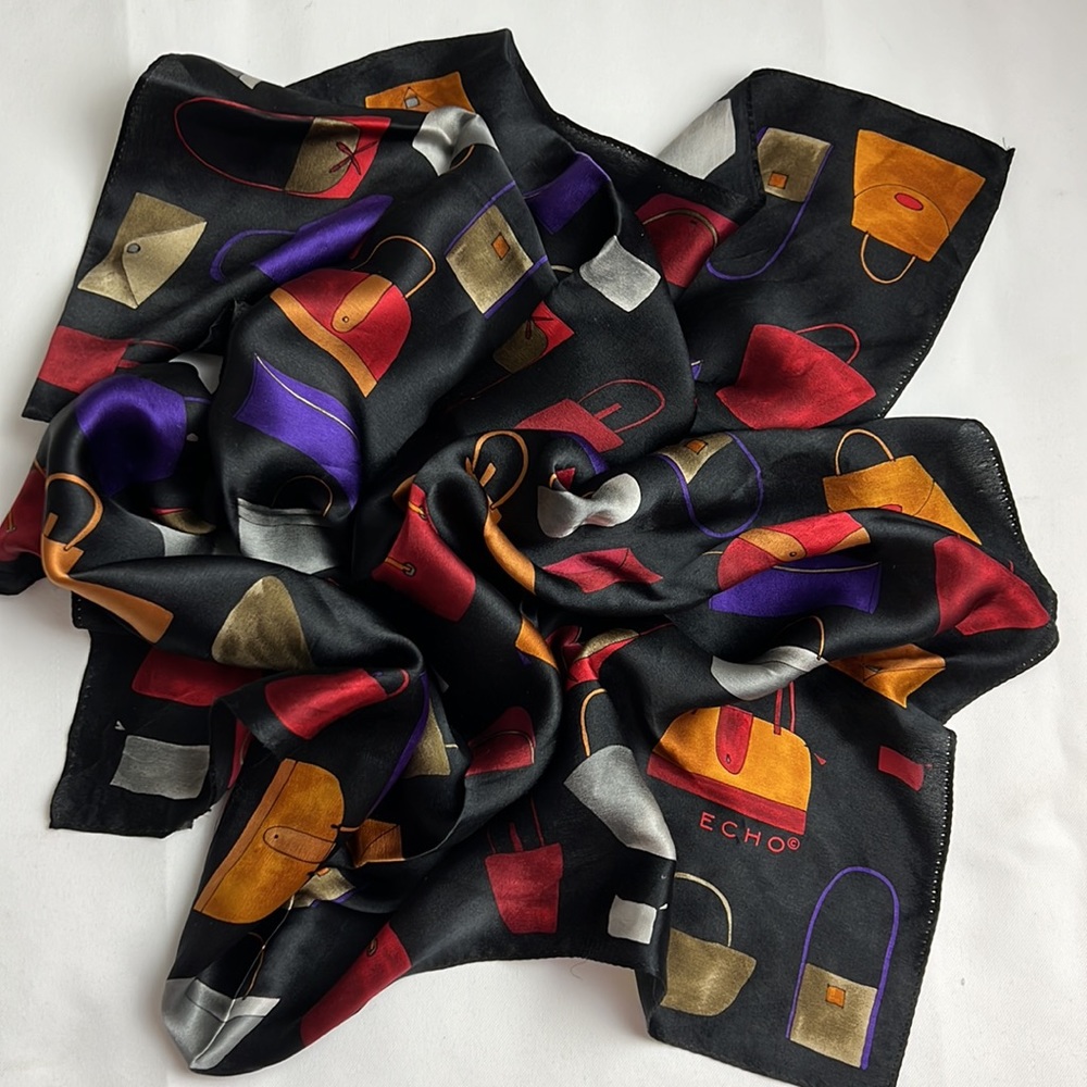 Rare Vintage ECHO Silk Handbag Purse Motif Print Scarf Neck Handbag Head Scarf
